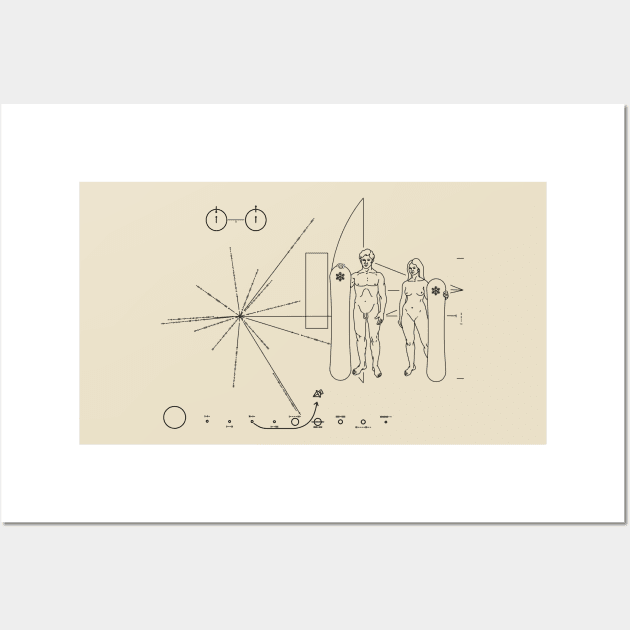 Pioneer plaque Snowboarder Wall Art by Manikool